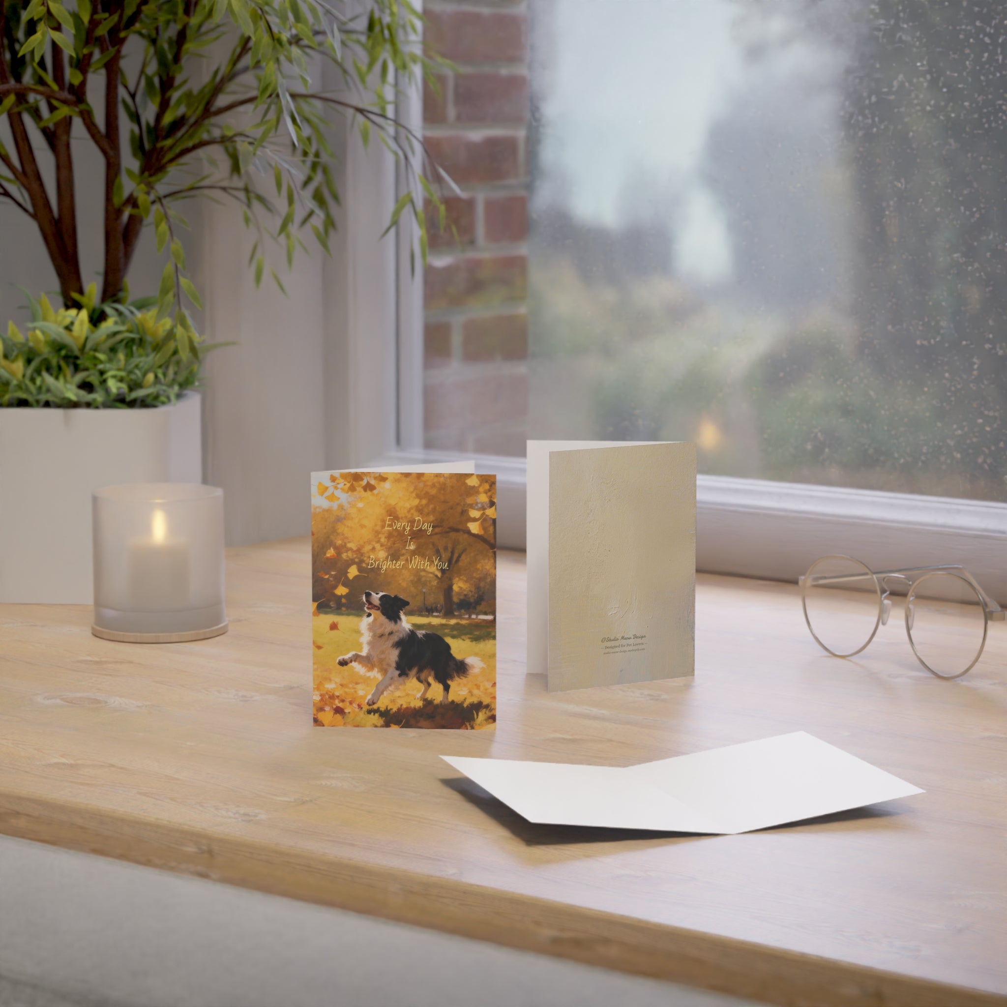 “Every Day Is Brighter With You” －Hand-Painted Style Border Collie Fine Art Card