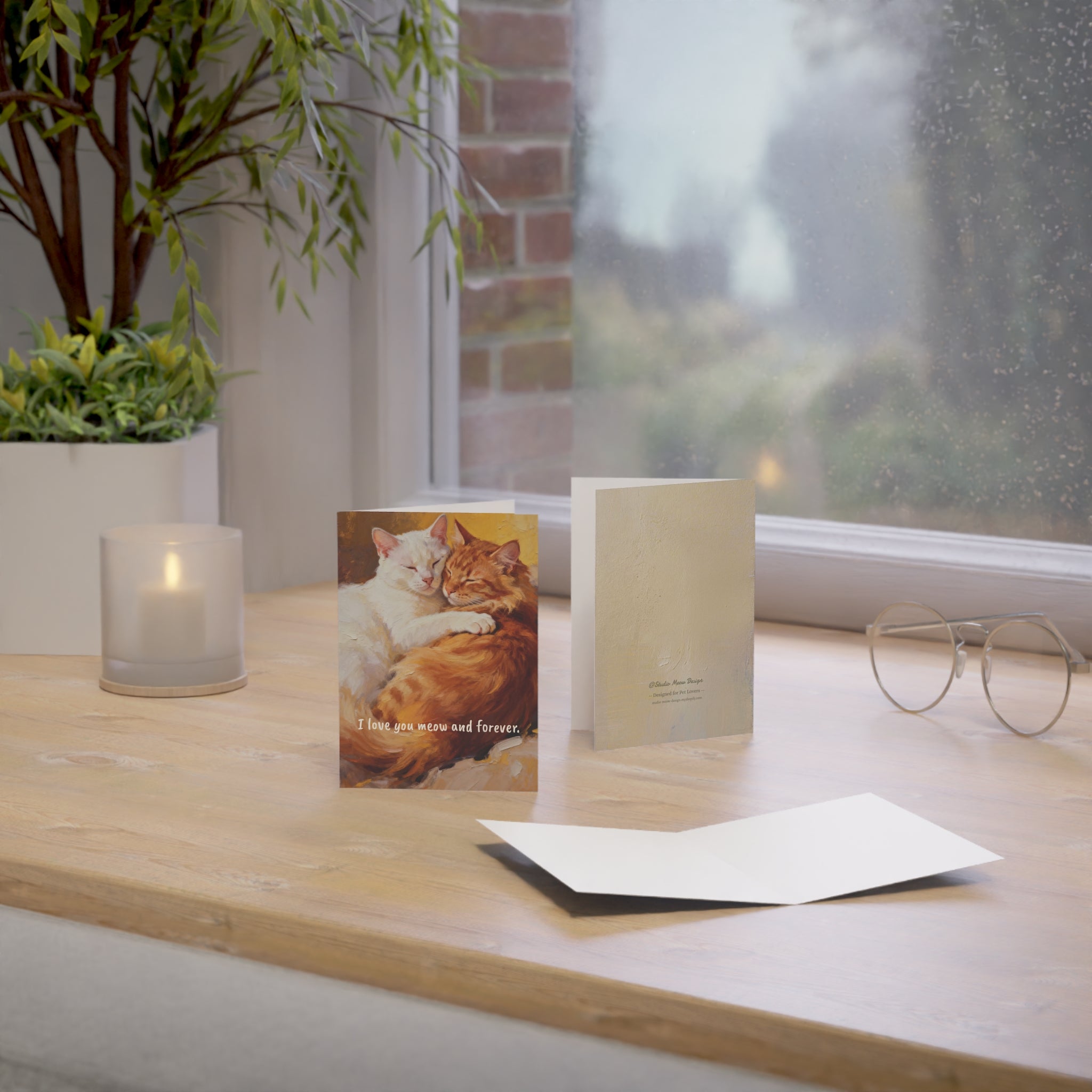 "I Love You Meow and Forever"－Hand-Painted Style Art Card